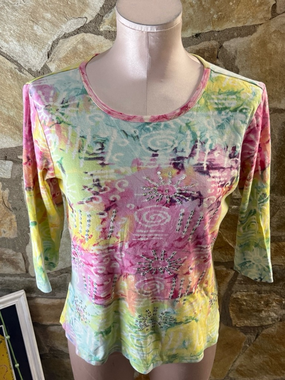 ✨ Y2K Christopher & Banks Rhinestone Tie-Dye Top ✨